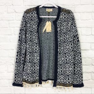 Greenfield Embellished Floral Knit Open Cardigan